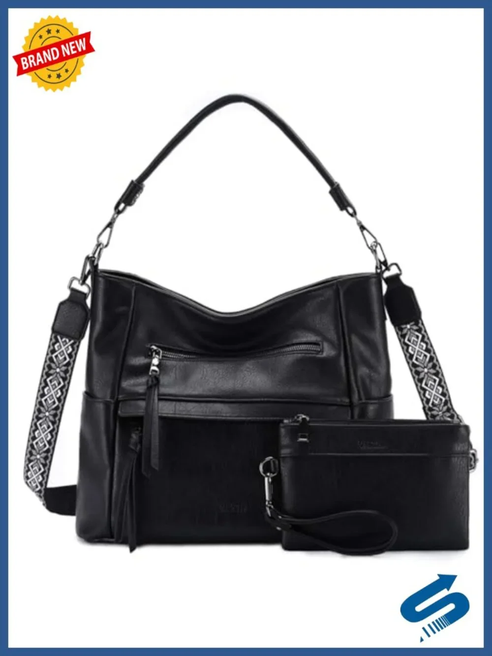 VASCHY Women's Hobo Leather Shoulder Purse with Wallet Set Guitar Strap